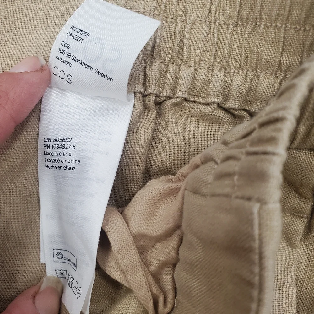 Cos Neutral Beige Linen Blend Pleat Front Straight Wide Leg Trousers Size 2